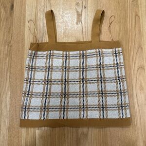 Plaid Tan and White Women's tank top 100 percent cotton